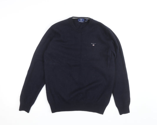 GANT Mens Blue Lambswool Crew Neck Pullover Jumper Size L