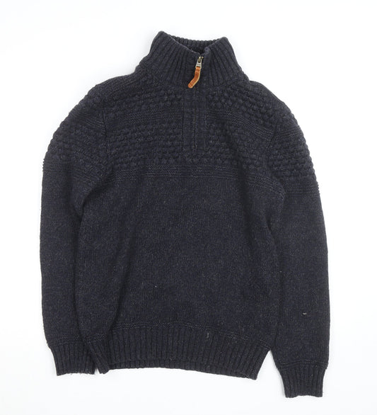 Fat Face Men's Blue Wool Blend Half Zip Jumper Size S