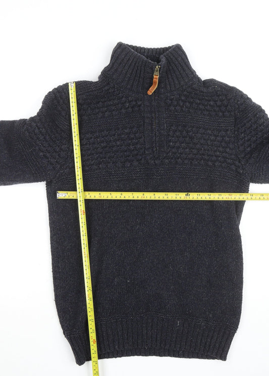 Fat Face Men's Blue Wool Blend Half Zip Jumper Size S