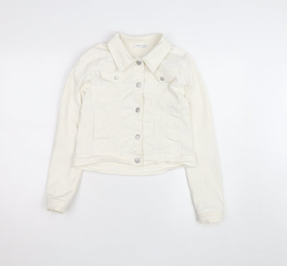 Name It Girls Ivory Denim Button Jacket 12 Years Twill Cotton Blend