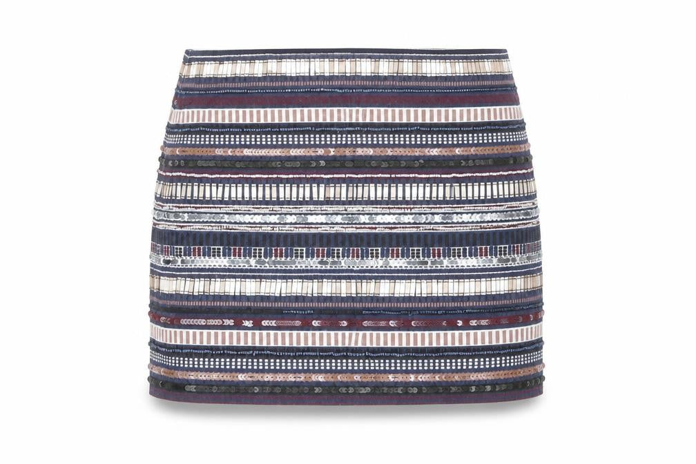 Zara Womens Multicoloured Sequin Striped Short Pencil Skirt Size S