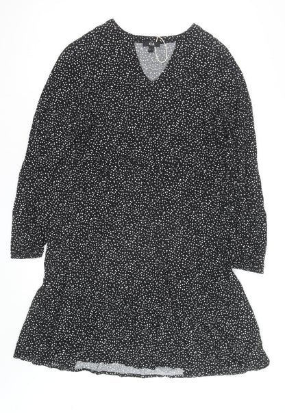 C&A Women Black Polka Dot V-Neck A-Line Dress Size 20