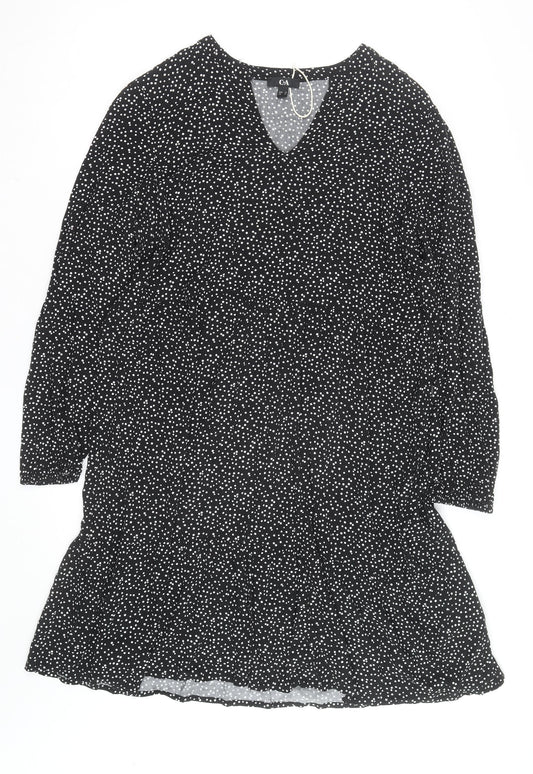 C&A Women Black Polka Dot V-Neck A-Line Dress Size 20