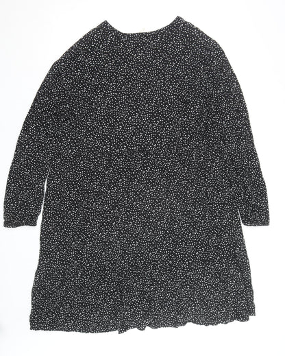 C&A Women Black Polka Dot V-Neck A-Line Dress Size 20