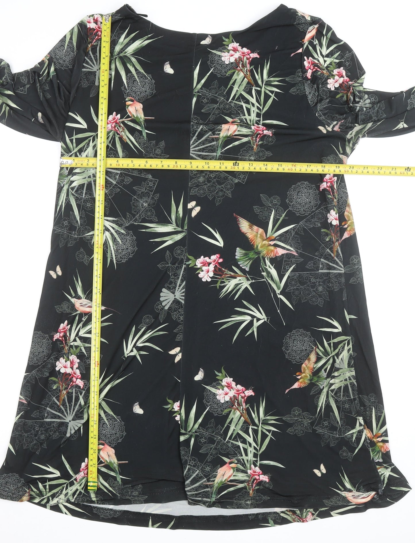 Wallis Women's Black Floral Bird Print Shift Dress Size 16