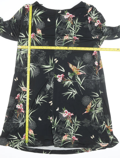 Wallis Women's Black Floral Bird Print Shift Dress Size 16