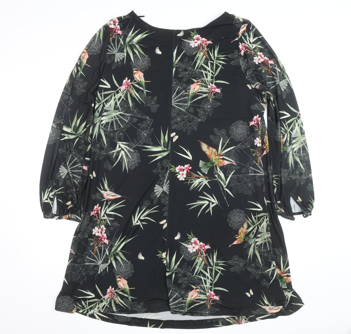 Wallis Women's Black Floral Bird Print Shift Dress Size 16