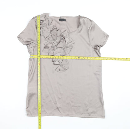 Vero Moda Women’s Beige Satin Ruffle Short Sleeve Blouse Size S