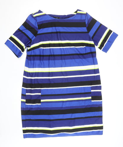 Wallis Women’s Blue Striped Shift Dress Size 18 Half Sleeve Workwear