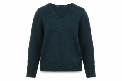 Elora Women’s Green Chunky Knit V-Neck Pullover Jumper Size L