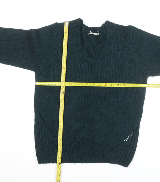 Elora Women’s Green Chunky Knit V-Neck Pullover Jumper Size L