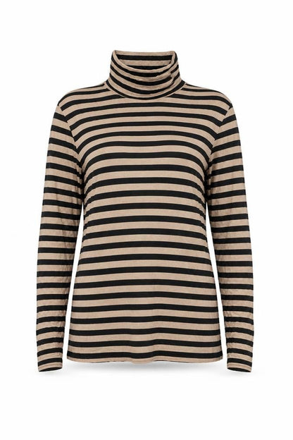 New Look Women Beige Black Striped Roll Neck Long Sleeve Top Size 10