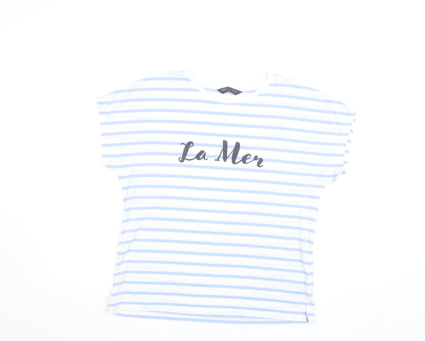 Marks and Spencer Women Blue Striped La Mer T-Shirt Size 10
