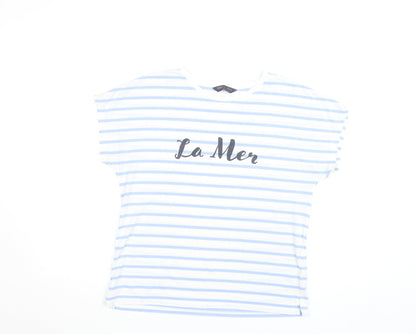 Marks and Spencer Women Blue Striped La Mer T-Shirt Size 10