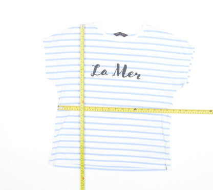 Marks and Spencer Women Blue Striped La Mer T-Shirt Size 10
