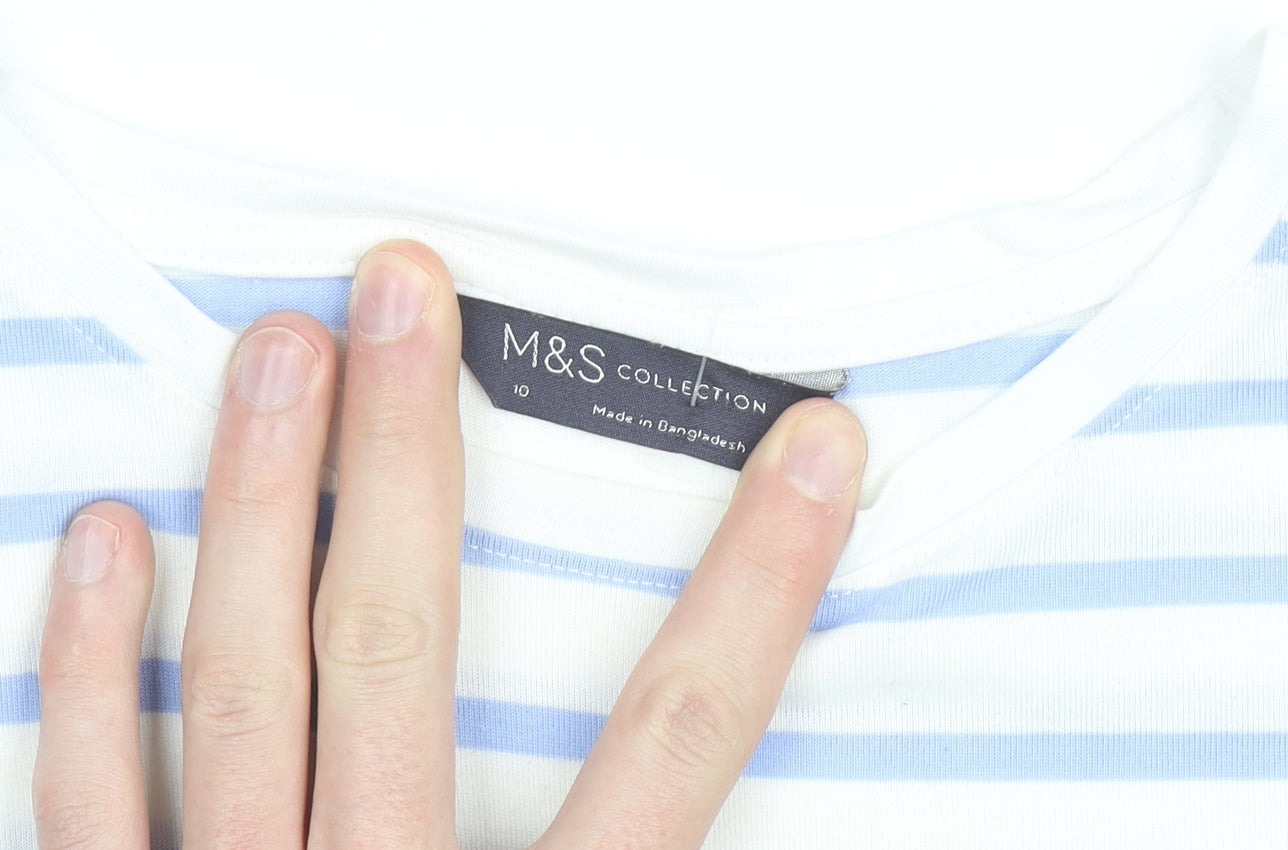 Marks and Spencer Women Blue Striped La Mer T-Shirt Size 10