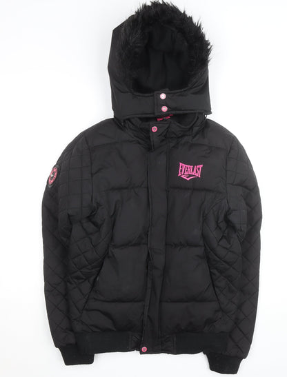 Everlast Women’s Black Size 8 Puffer Jacket Hooded Quilted Winter Coat