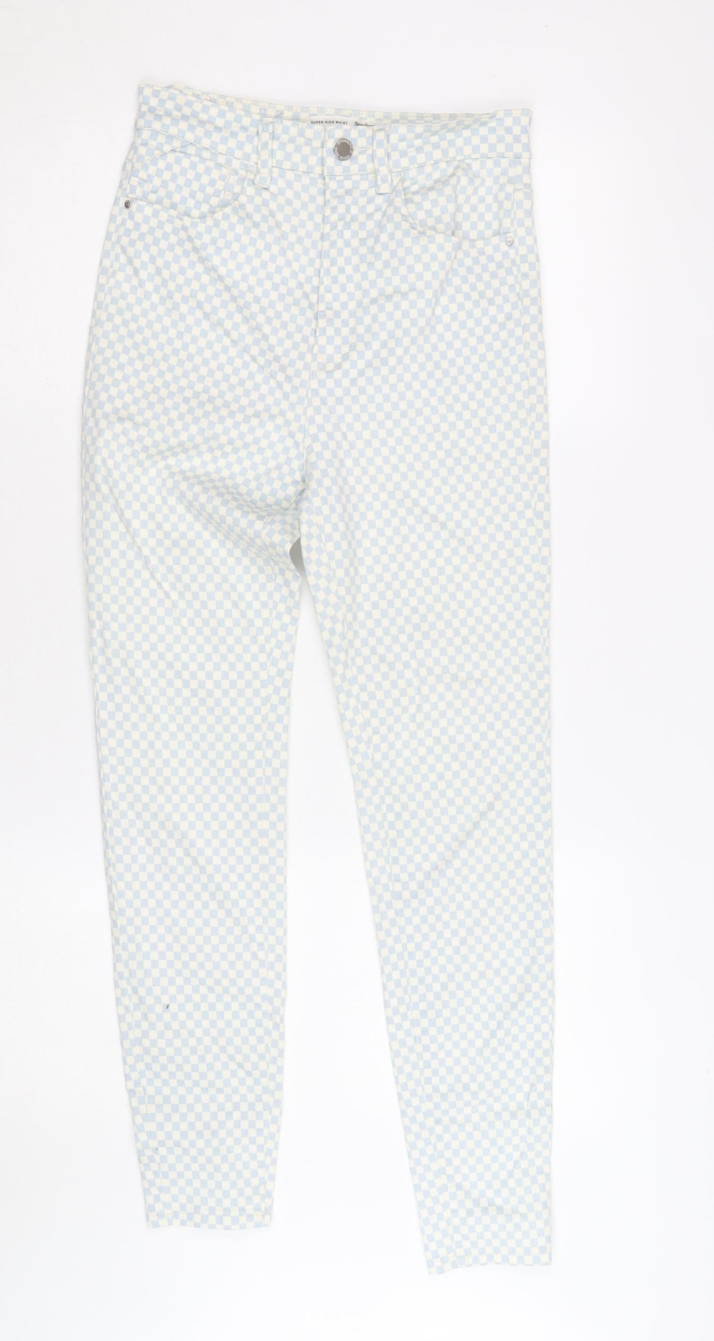 Stradivarius Women's Blue Check Skinny High Waist Jeans Size 10