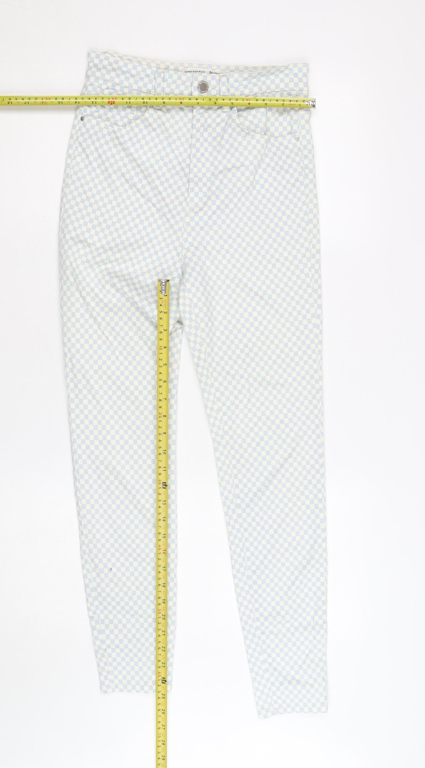 Stradivarius Women's Blue Check Skinny High Waist Jeans Size 10