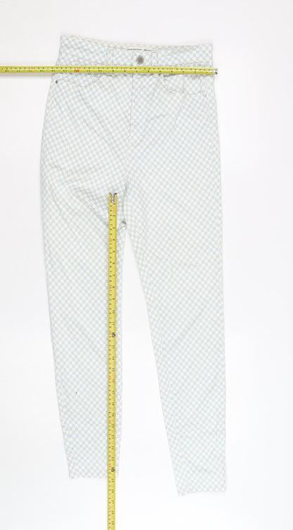 Stradivarius Women's Blue Check Skinny High Waist Jeans Size 10
