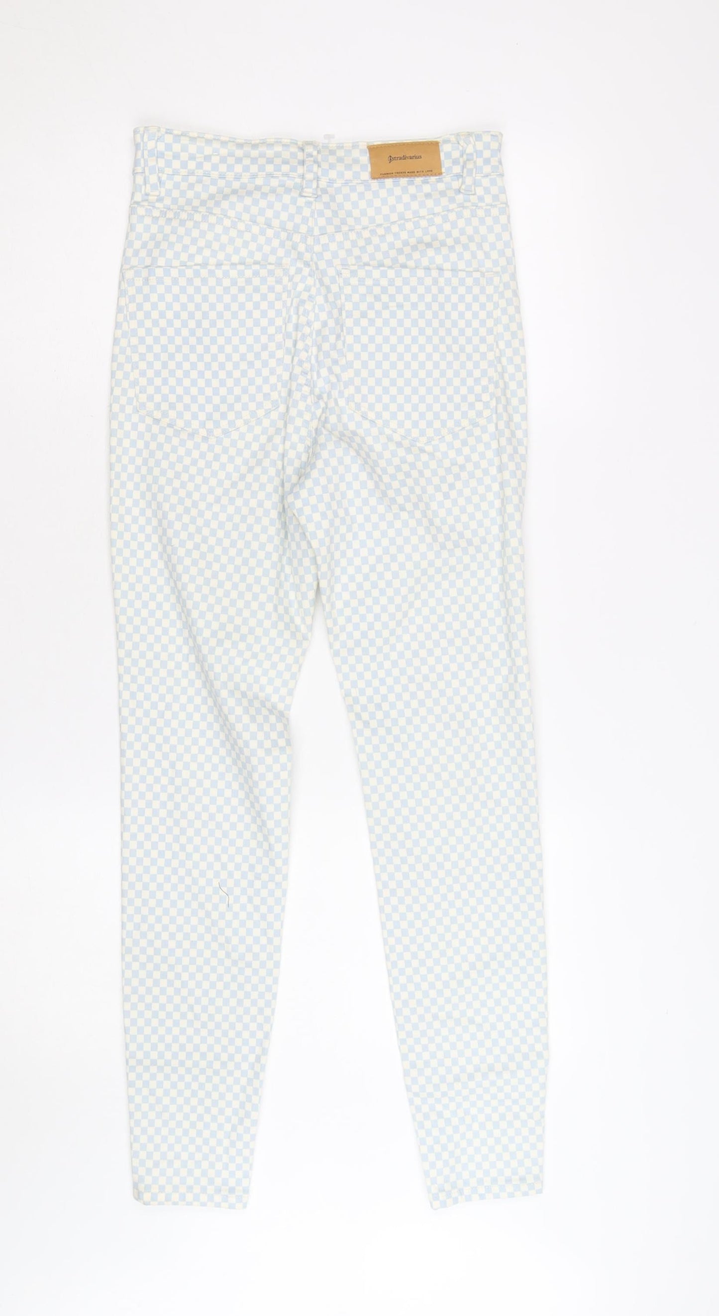 Stradivarius Women's Blue Check Skinny High Waist Jeans Size 10