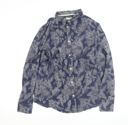 Stradivarius Men’s Blue Floral Cotton Linen Long Sleeve Button-Up Shirt Size M