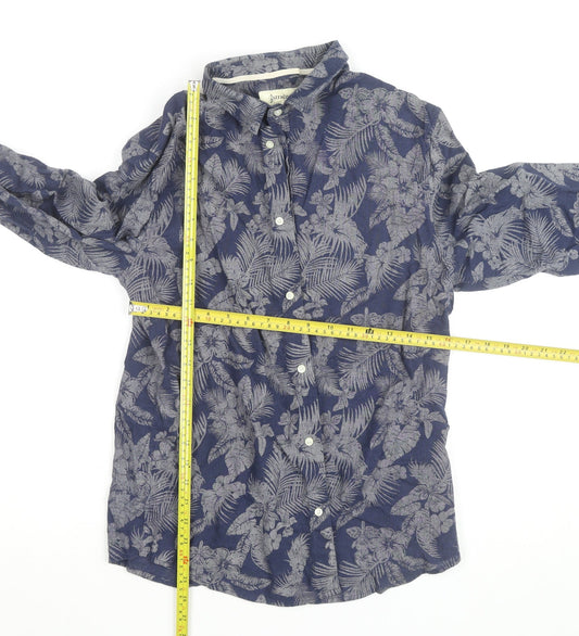 Stradivarius Men’s Blue Floral Cotton Linen Long Sleeve Button-Up Shirt Size M