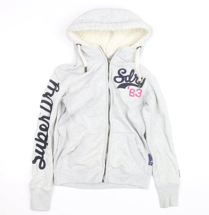 Superdry Women's Grey Full Zip Hooded Fleece Jumper Size M
