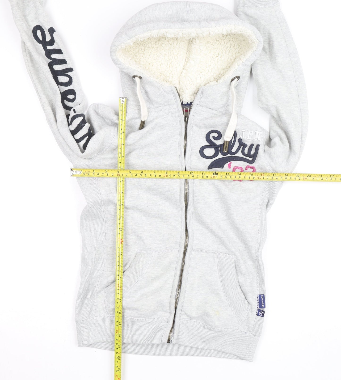Superdry Women's Grey Full Zip Hooded Fleece Jumper Size M