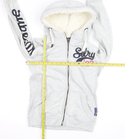 Superdry Women's Grey Full Zip Hooded Fleece Jumper Size M