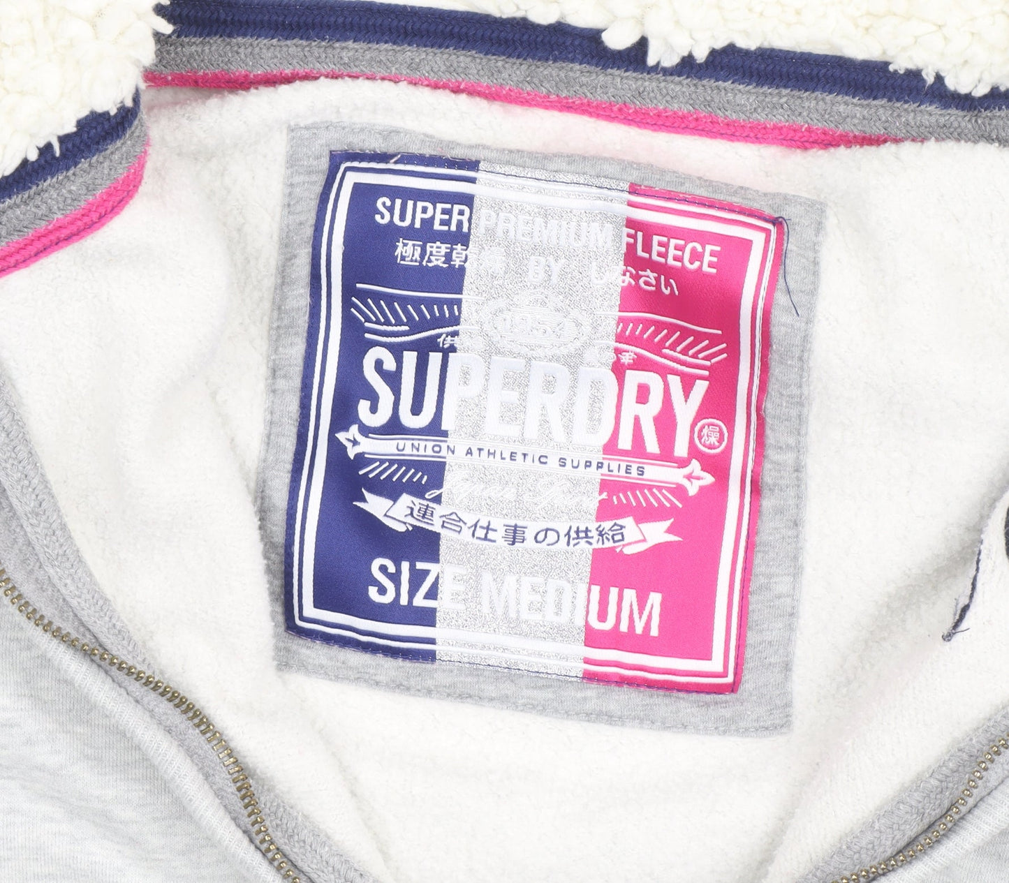 Superdry Women's Grey Full Zip Hooded Fleece Jumper Size M