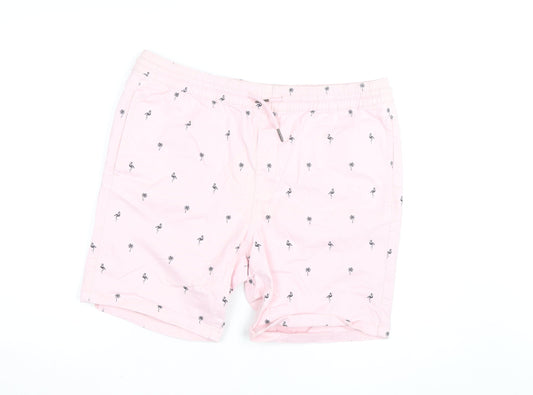 Red Herring Men Pink Flamingo Print Chino Shorts Size L 36in