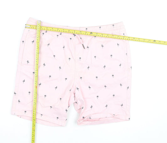 Red Herring Men Pink Flamingo Print Chino Shorts Size L 36in
