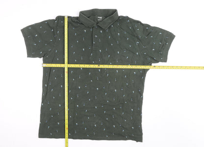 Dunnes Stores Men’s Green Floral Cotton Polo Shirt XL Regular Fit