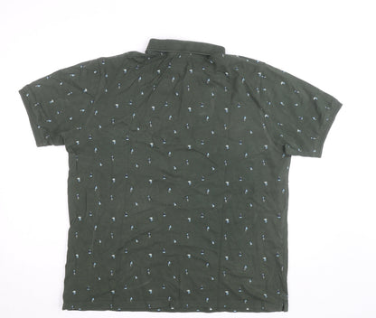 Dunnes Stores Men’s Green Floral Cotton Polo Shirt XL Regular Fit