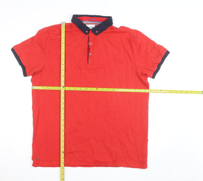 Centered Red Short Sleeve Polo Shirt Men L Cotton Blend Collared