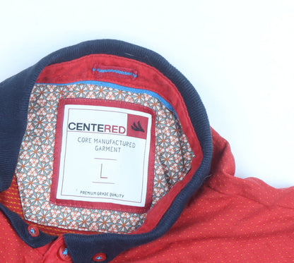 Centered Red Short Sleeve Polo Shirt Men L Cotton Blend Collared
