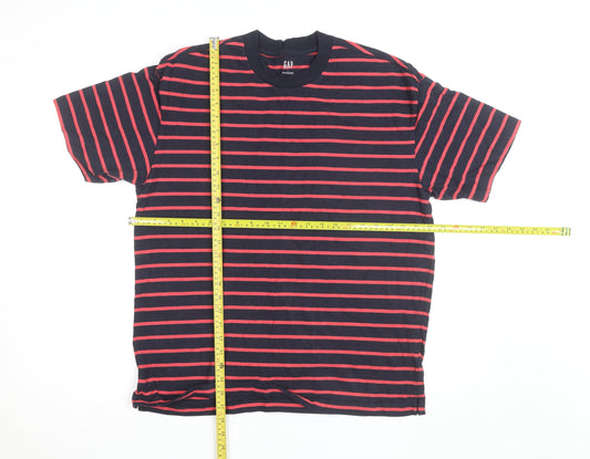 GAP Men's Navy and Red Striped Crew Neck Cotton T-Shirt Size L