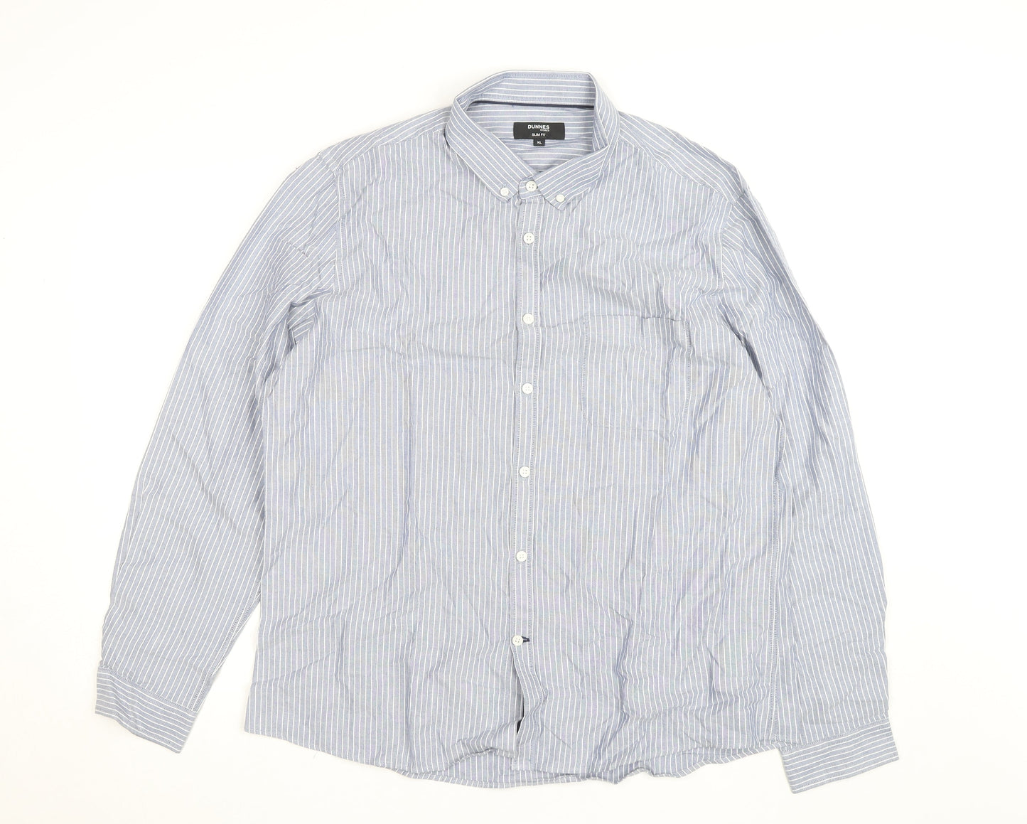 Dunnes Stores Men's Blue Striped Slim Fit Button-Up Shirt XL