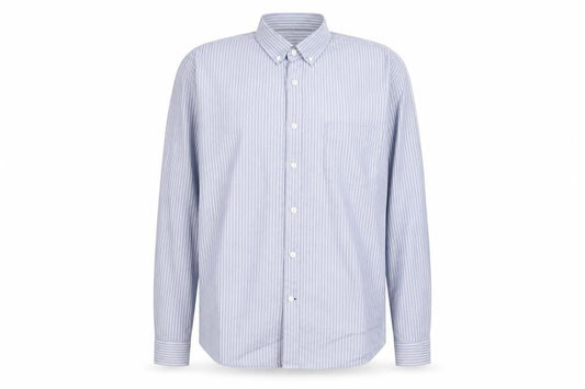 Front view of Dunnes Men's Blue Striped Slim Fit Button-Up Shirt XL