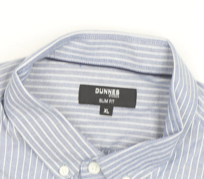 Dunnes Stores Men's Blue Striped Slim Fit Button-Up Shirt XL