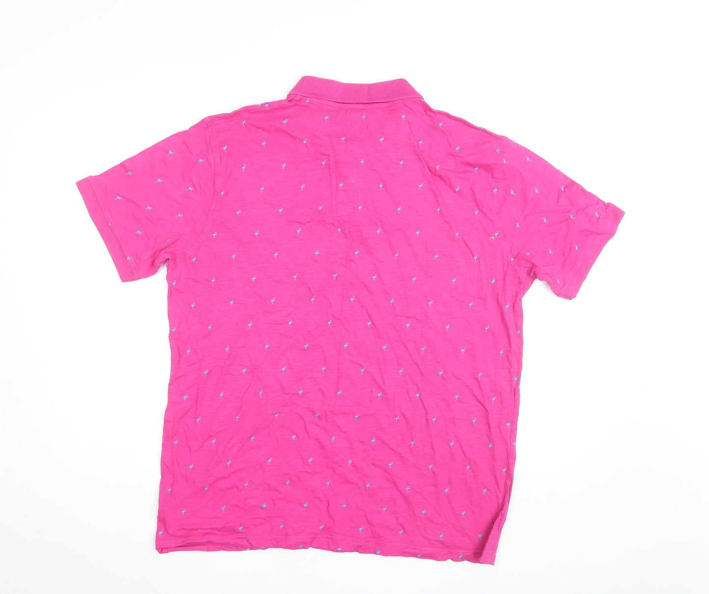 Dunnes Stores Men's Pink Flamingo Print Polo Shirt Size L Regular Fit