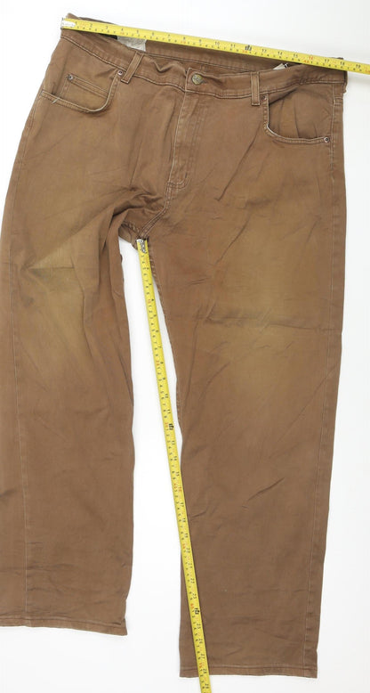 Lee Men's Brown Chino Trousers W34 L34 Regular Fit Cotton