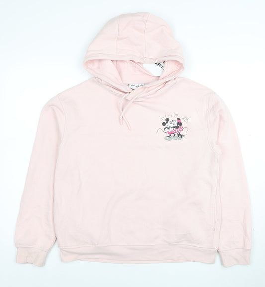 Disney Women Pink Minnie Mouse Pullover Hoodie Size M 10-12