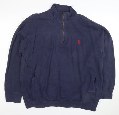 U.S. Polo Assn. Men's Blue 1/4 Zip Sweatshirt Size L Cotton Blend