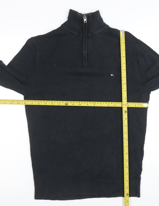 Tommy Hilfiger Men's Black S 1/2 Zip Cotton Cashmere Jumper