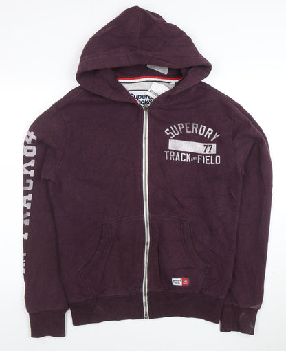 Superdry Men's Purple Full Zip Hoodie Size S Track & Field Logo
