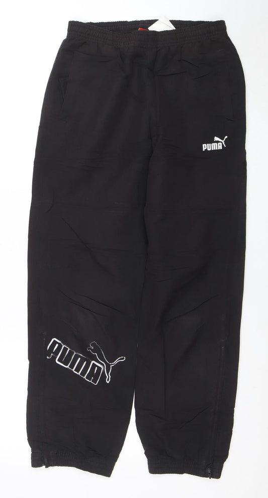 Puma Boys Black 12 Years Track Pants with Elastic Waist and Zip Pockets