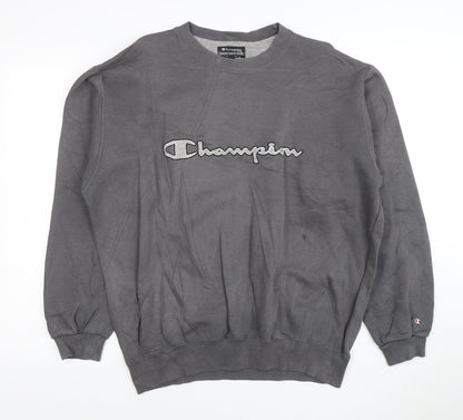 Champion Mens Grey L Pullover Sweatshirt Logo Crew Neck