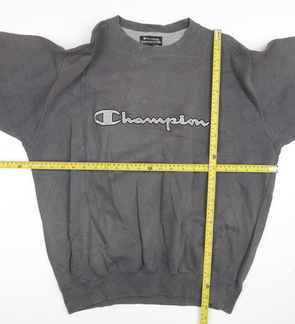 Champion Mens Grey L Pullover Sweatshirt Logo Crew Neck